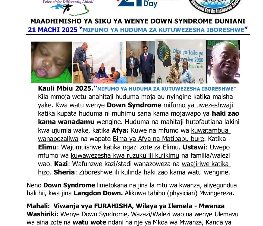 Maadhimisho ya siku ya Wenye Down syndrome Duniani 21 machi 2025